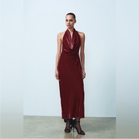 Zara | Dresses | Zara Velvet Halter Dress